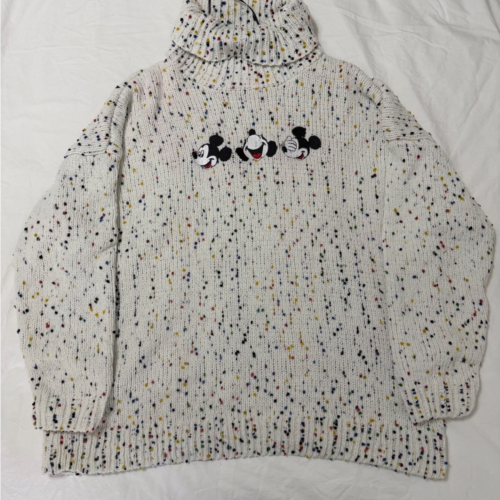 Disney Adult Mickey Mouse Rainbow Confetti Turtle Neck Sweater | XL